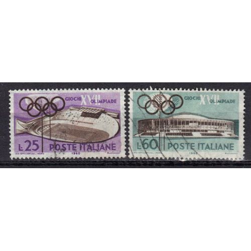 Italie 1960 : Jeux Olympiques De Rome : Vélodrome / Vue Frontale Du Palais Du Sport - Série De 2 Timbres Oblitérés