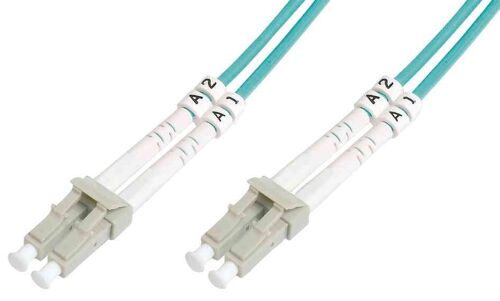 DIGITUS Professional - Cordon de raccordement - LC multi-mode (M) pour LC multi-mode (M) - 15 m - 15 m - fibre optique - duplex - 50 / 125 microns - OM3 - sans halogène - turquoise