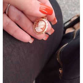 Pendentif Camé En Or Jaune Pierre Rose