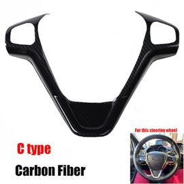 Fibre De Carbone De Type C - Couverture De Volant De Voiture Avec Autocollant, Accessoires Pour Ford New Fiesta Mk7 2009 2017 Ecosport 2012 2017