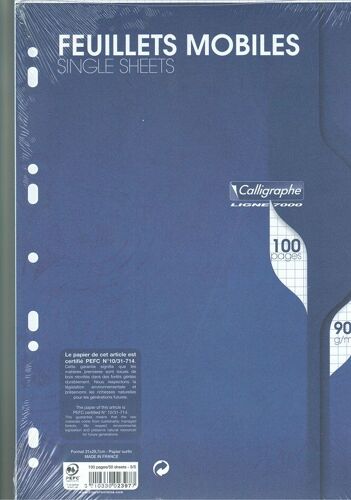Clairefontaine Feuillets Mobiles 21x29,7, 100p,  Q.5x5,  90g