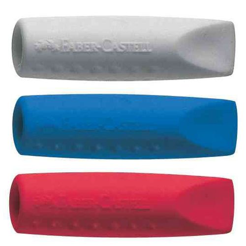 Faber-Castell Gommes "Grip 2001 Eraser Cap" Sachet De 2 (Gris/Bleu  Ou Gris/Rouge)