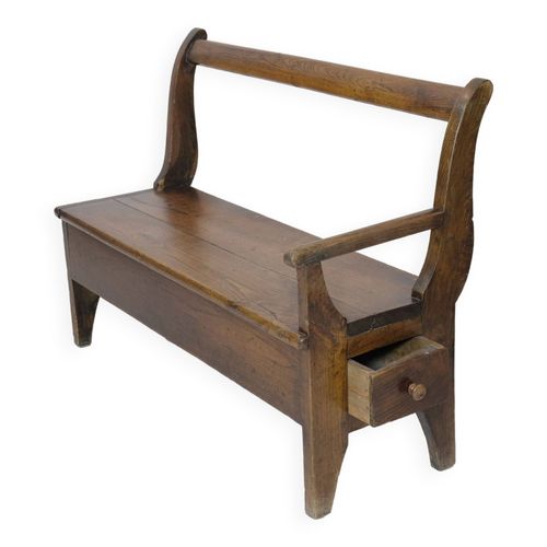 Banc Artisanal En Bois Avec Accoudoir Et Tiroir Gauche Bois