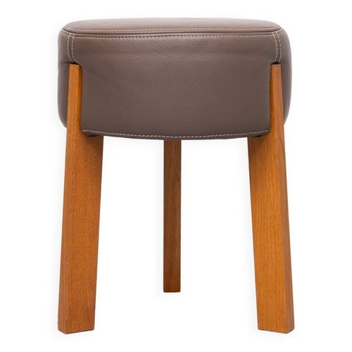 Pouf En Cuir De Qualit Suprieure 3 Pieds En Chne Annes 90 Bois