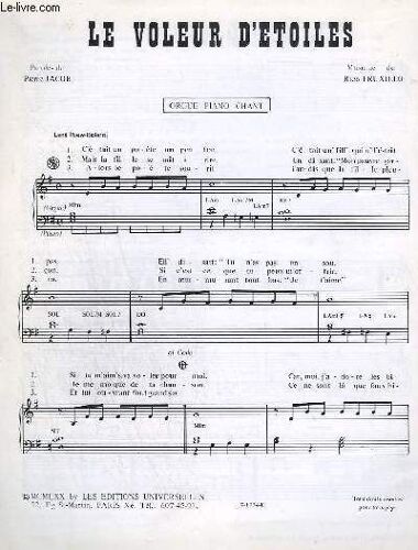 Le Voleur D'etoiles + Les Jours Feries - Orgue / Piano / Chant + Partie Si B + Partie Mi B + Partie Ut + Guitare Basse / Contrebasse + Paroles.