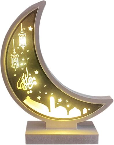 Décoration de led ramadan, ornement en bois de lune de led musulmane, ornement de croissant