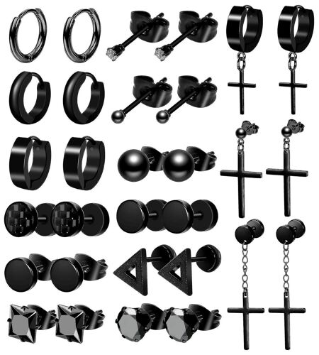 15 Paires Boucles D'oreilles Pour Hommes Black Stud Boucles D'oreilles Boucles D'oreilles Hommes Boucles D'oreilles Black Hoop Boucles D'oreilles En Acier Inoxydable Set Bijoux Piercings Pour Hommes F