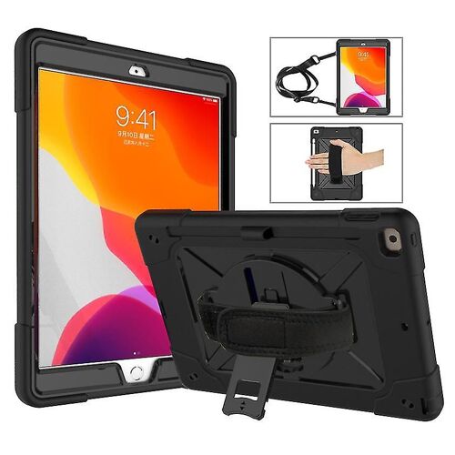 360° Swivel Handy Strap Pc Silicone Kickstand Tablet Case avec bandoulière pour ipad 10.2 (2021) / (2020) / (2019) - Noir
