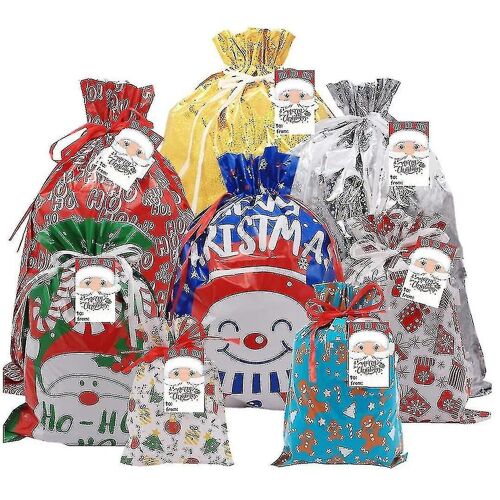 40pcs Drawstring Sacs De Noël Assortiment De Sacs Cadeaux De Noël 10 Designs Et 8 Tailles De Sacs Cadeaux De Noël
