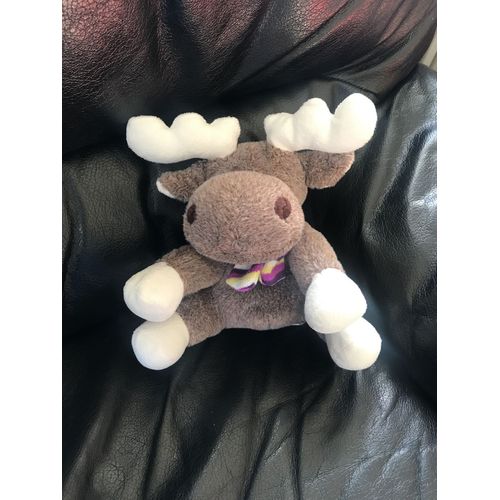 Doudou Peluche Cerf Fizzy 25cm Écharpe Violette ,Blanche Et Jaune