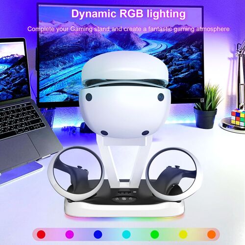 Support de chargement avec lumière RGB, support de stockage pour lunettes VR, prévention des chutes, charge USB-C pour divertissement, accessoires