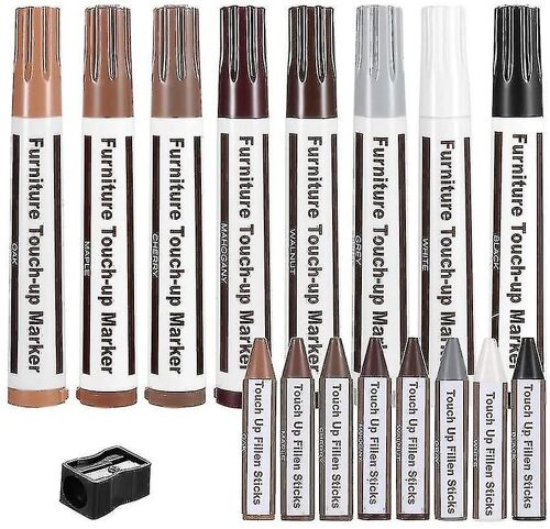 Furniture Repair Kit,Wood Touch Up Pens,Laminate Scratch Repair,Wax Sticks For Wood Repair,Furniture Markers Touch Up,Set Of 17-Markers And Wax Sticks