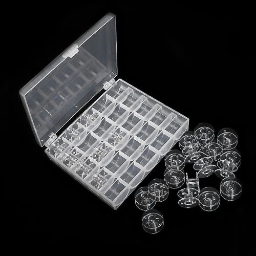25pcs Bobines De Machine À Coudre Transparente En Plastique Avec Boîte De Rangement