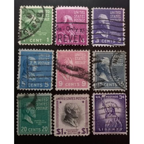 Timbres États-Unis 1938 -1954 Presidential Issue & Liberty Issue --  Lot 9 Stamps Oblitérés