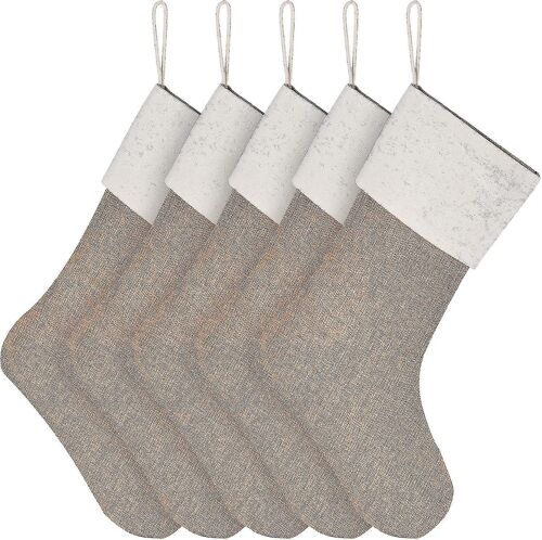 Burlap Chemise de Noël Cheminée De Noël Bas suspendus Décoration Bas pour décoration de Noël Bricolage Artisanat (lin, 5)