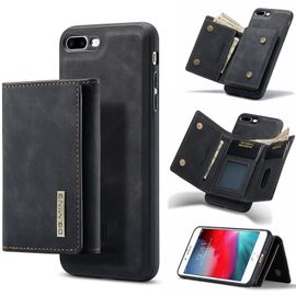 Coque Portefeuille Amovible Étuis Antichoc Rabat Housses Avec Fente Carte Pu Cuir Portefeuille Etui En Pu Coque Pour Iphone 8 Plus (Noir)