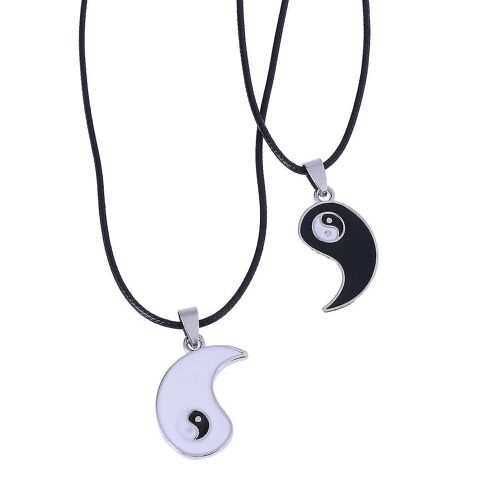 1 Paire De Collier Pendentif En Alliage Bagua Tai Chi Ying Yang Pour Le Meilleur Ami Couple (Chaîne En Cuir)