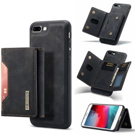 Coque Portefeuille Amovible Étui Antichoc Rabat Housse Avec Fente Carte Pu Cuir Portefeuille Etui En Pu Pour Iphone 8 Plus (Noir)