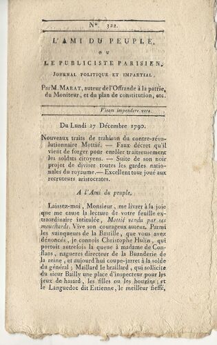 L'ami Du Peuple Ou Le Publiciste Parisien N° 322. Journal Politique Et Impartial