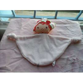 Doudou Plat Rose Charlotte Aux Fraises Noeuds