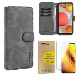 Coque Xiaomi Redmi Note 7 Avec 2 Verre Trempé Xiaomi Redmi Note 7 Antichoc Etui Housse Pu Cuir Portefeuille Etui En Pu Coque Pour Xiaomi Redmi Note 7 Pour (Gris)