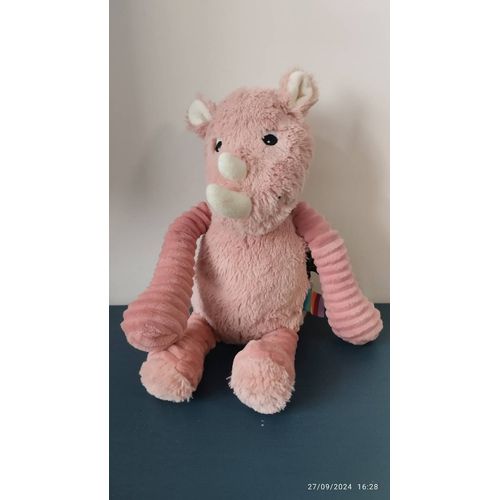 Doudou Rhinocéros Rose Les Deglingos