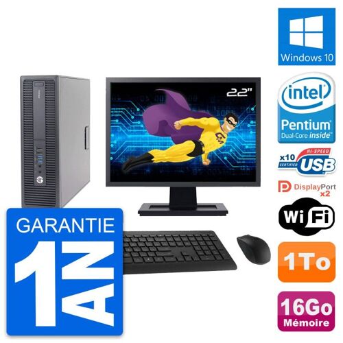 PC HP 600 G2 SFF Ecran 22" Intel G4400 RAM 16Go Disque Dur 1To Windows 10 Wifi