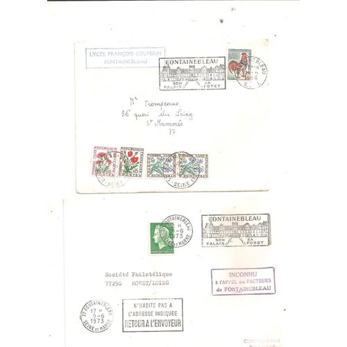 Lot De 2 Enveloppes Timbrées, Oblitérées Et Nombreux Cachets (Fontainebleau)