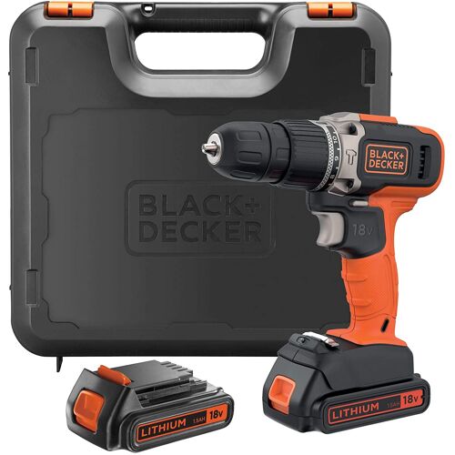 Black + Decker BCD003C2K-QW Perceuse à percussion 18 V avec 2 batteries au lithium 1,3 Ah et mallette