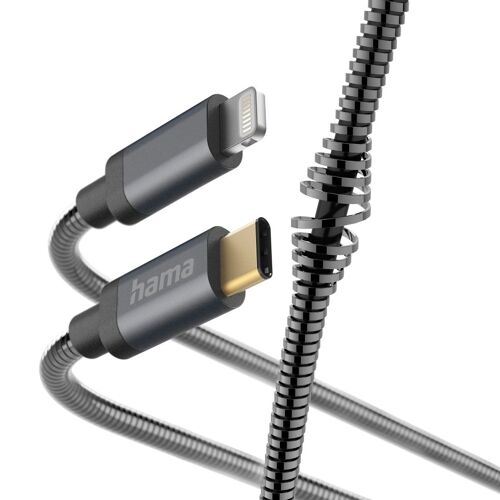 Câble de charge "Métal" USB-C - Lightning, 1,5m, gaine métall., anthr.