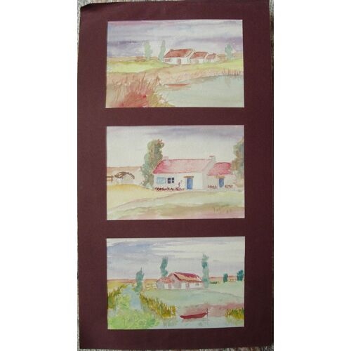 Trois Aquarelles Maisons Vendéennes