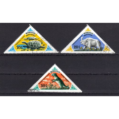 Mongolie 1977 : Animaux Préhistoriques - Série De 3 Timbres Oblitérés