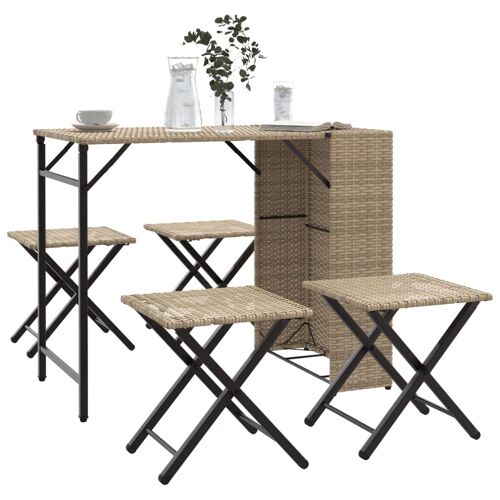 Vidaxl Ensemble À Manger De Jardin 5 Pcs Pliable Beige Résine Tressée
