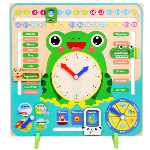 Calendrier En Bois De Grenouille De Dessin Animé, Horloge, Jouet Pour Bébé, Temps De Saison, Entraînement De La Cognition, Jouets Assortis, Jouets Éducatifs Pour Enfants