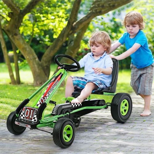 Costway Kart À Pédales En Métal 1 Place Vert Avec Roues En Caoutchouc 101 X 61 X 62cm Convient Pour 3 À 8 Ans Go Karting Enfant