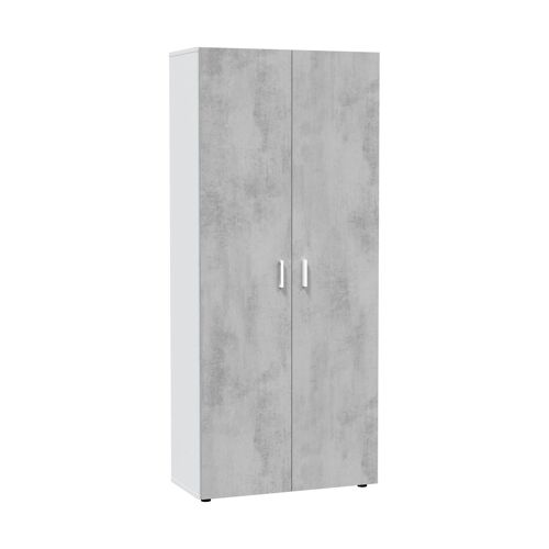 Armoire polyvalente à 2 portes effet bois ciment, blanc 191x37 cm