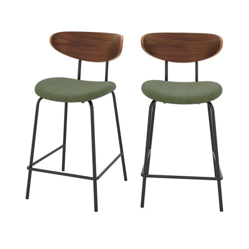 Chaise Pour Îlot Central En Velours Côtelé Kaki 64.5 Cm (Lot De 2)