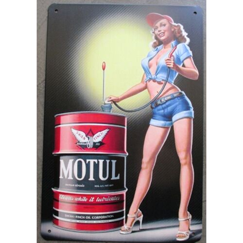 Plaque Huile Motul Et Pin Up Mecano En Jean Bleu Tole 30x20cm