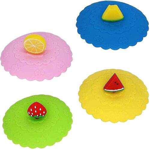 4 Pack Food Grade Silicone Cup Lids, Anti-Dust Creative Fruit Glass Cup Cover