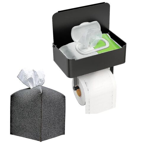 Toilet Paper Holder & Flushable Wipes Dispenser For Bathroom With Wipe Storage Shelf, Stainless Steel Wall Mount