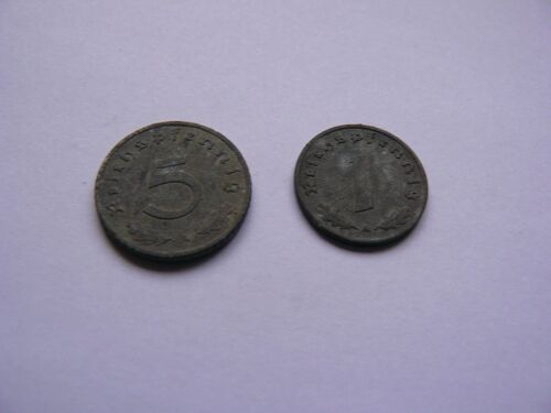 Lot De 2 Pièces :5 Et 1 Reichspfennig De L'empire Allemand De 1942.