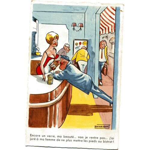 Carte Postale Humoristique: Bistrot. Ecrite Au Dos