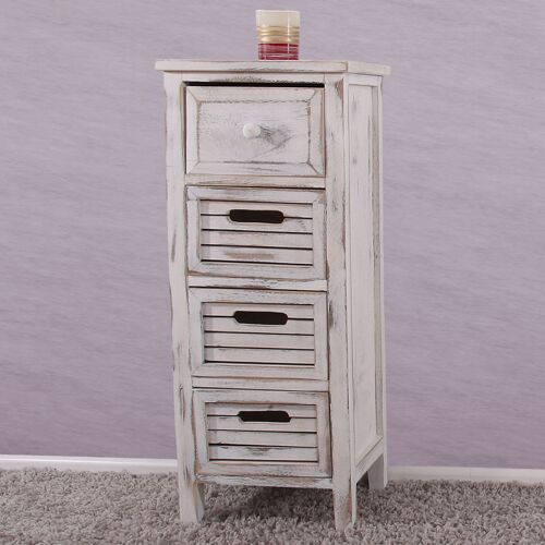 Commode / table d'appoint / armoire, 4 tiroirs, 30x25x74cm, shabby, vintage   blanc
