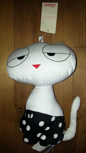 Doudou Chat Etam Noir Et Blanc Pois Catty Mascotte Sur Un Fil