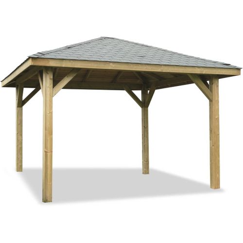 Kiosque En Bois "Modular Pavilion" - 14.75 M² - 3.84 X 3.84 X 2.89 M - Jalousie Orientable + Toit Gris