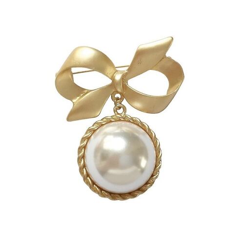 Gold Bowknot Big Pearl Women Brooches Clip Elegant Brooch Badge Lapel Pin Jewelry