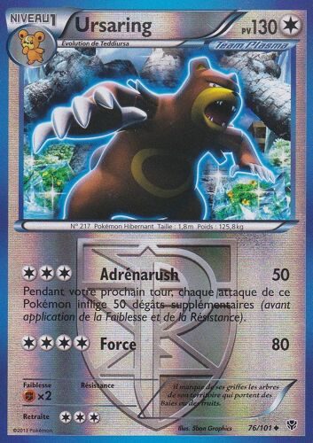 Carte Pokemon - Ursaring - 76/101 - 130 Pv - Holo Reverse - Explosion Plasma - Version Francaise -