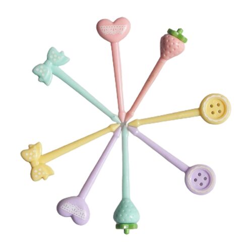 8pcs/Set Fruit Fork Anti-Slip Cartoon Random Color Strawberry Button Shaped Bento Stick For Kids