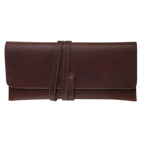 Handmade Cowhide Leather Pen Bag Retro Vintage Roll Pencil For Case Pouch Statio
