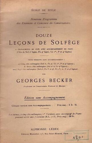 Douze Leçons De Solfège À Changements De Clés Avec Accompagnement De Piano